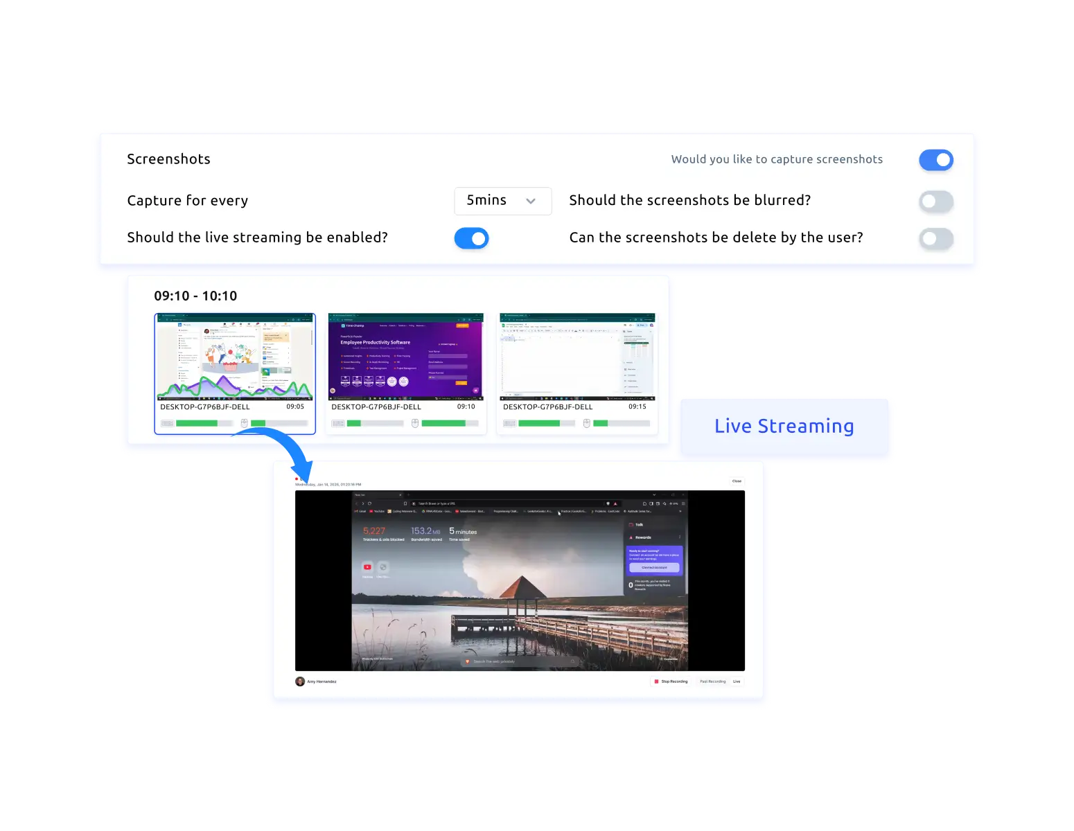screenshots & screen recordings dashboards